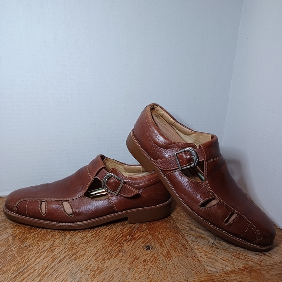 Sandro Moscoloni 8151 Tan/Brn Leather Fisherman Sandals Mens US Sz 11.5D. See pi - Picture 1 of 10